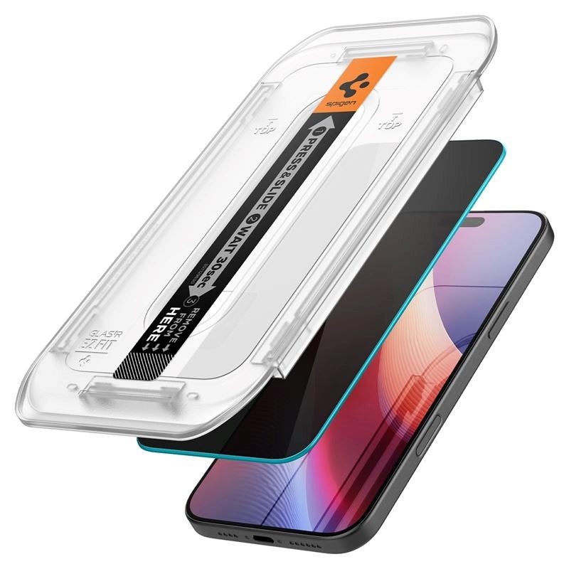 iPhone 16 Pro Max Spigen EZ Fit Glas.tR Screen Protection - Privacy Filter - Case Friendly - Transparent