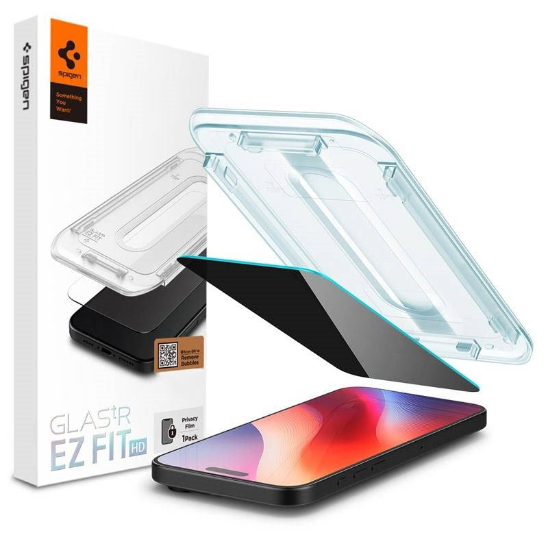 iPhone 16 Spigen EZ Fit Glas.tR Screen Protection - Privacy Filter - Case Friendly - Transparent