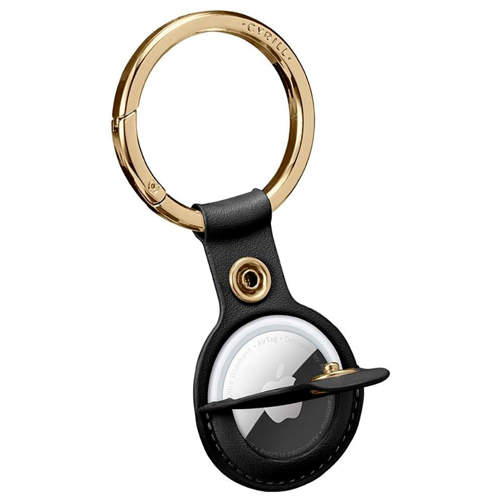 Cyrill AirTag Key Ring with Large Carabiner - Artificial Leather - Black / Gold