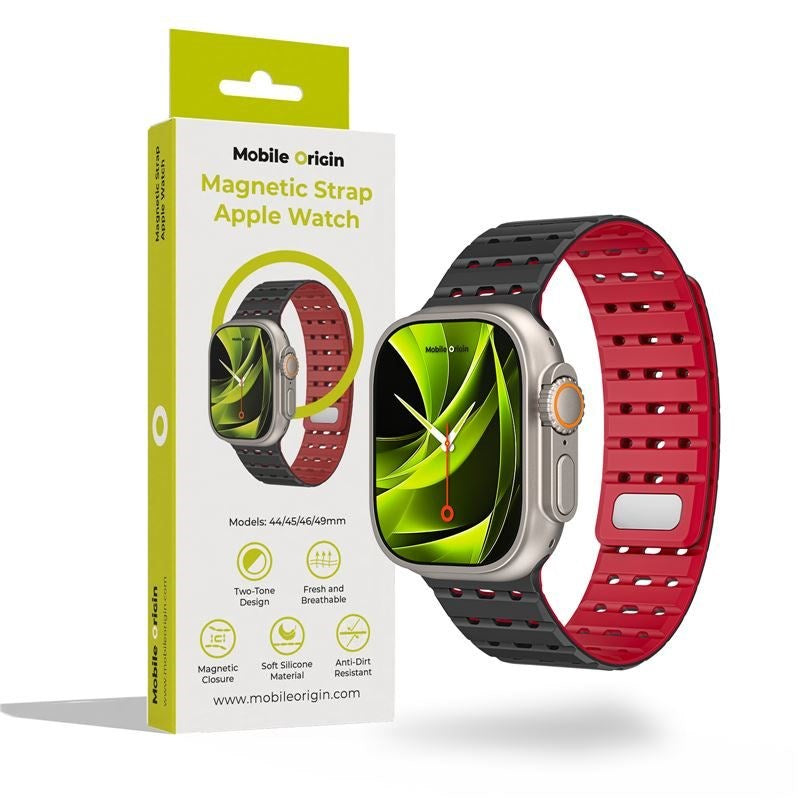 Apple Watch (42/44/SE/45/46/49mm) Mobile Origin Magnetic Silicone Strap - Black / Red
