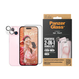 iPhone 15 PanzerGlass 2-i-1 Bundle w. EasyAligner - Screen Protector (UWF) / Camera Protection - Transparent / Black