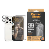 iPhone 15 Pro PanzerGlass 3-i-1 Bundle w. EasyAligner - Screen Protector (UWF) / Case / Camera Protection - Transparent / Black