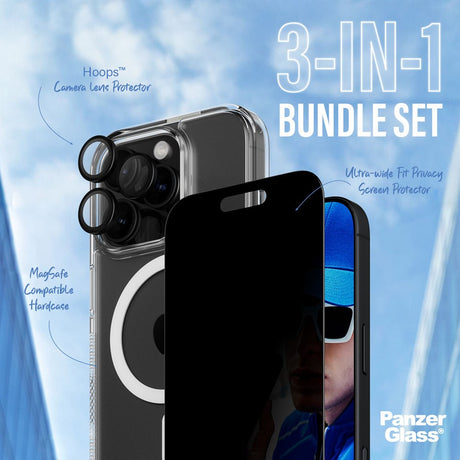 iPhone 16 Pro PanzerGlass 3-i-1 Bundle m. EasyAligner - Privacy Screen Protector (UWF) / Case / Camera Protection - Transparent / Black