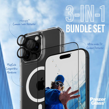 iPhone 16 Pro Max PanzerGlass 3-i-1 Bundle m. EasyAligner - Screen Protector (UWF) / Case / Camera Protection - Transparent / Black