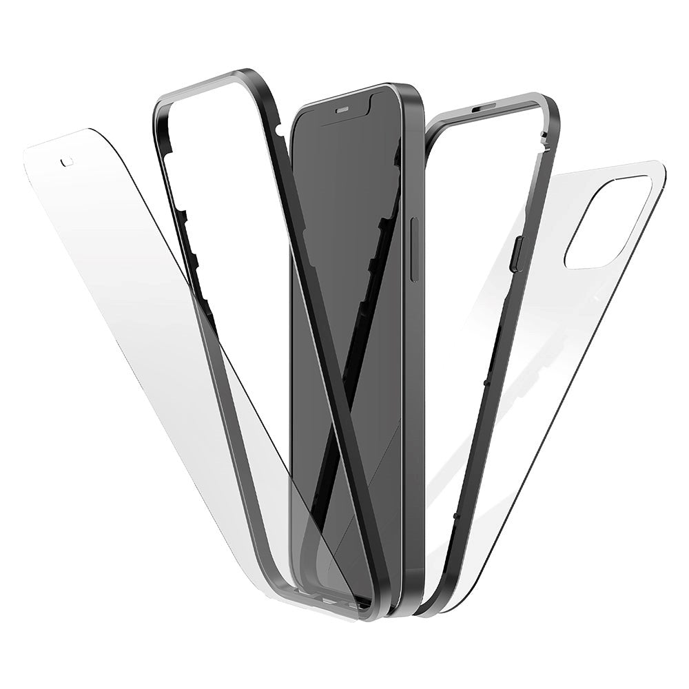 iPhone 14 Plus Black Rock 360° Glass Magnetic Case w. Glass Front & Back - Black