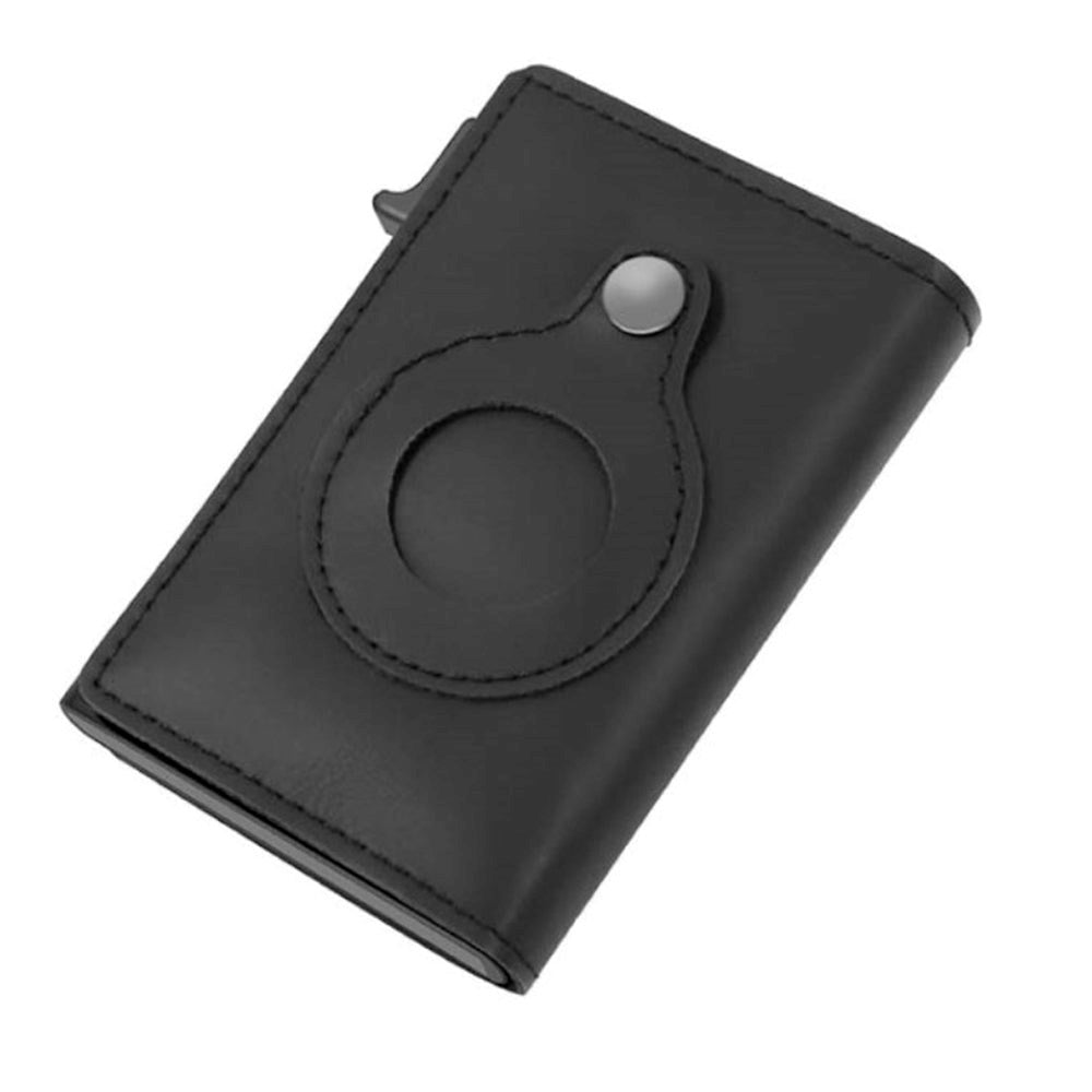 Pop Up Leather Card Holder w. Built-in Holder for AirTag - Black