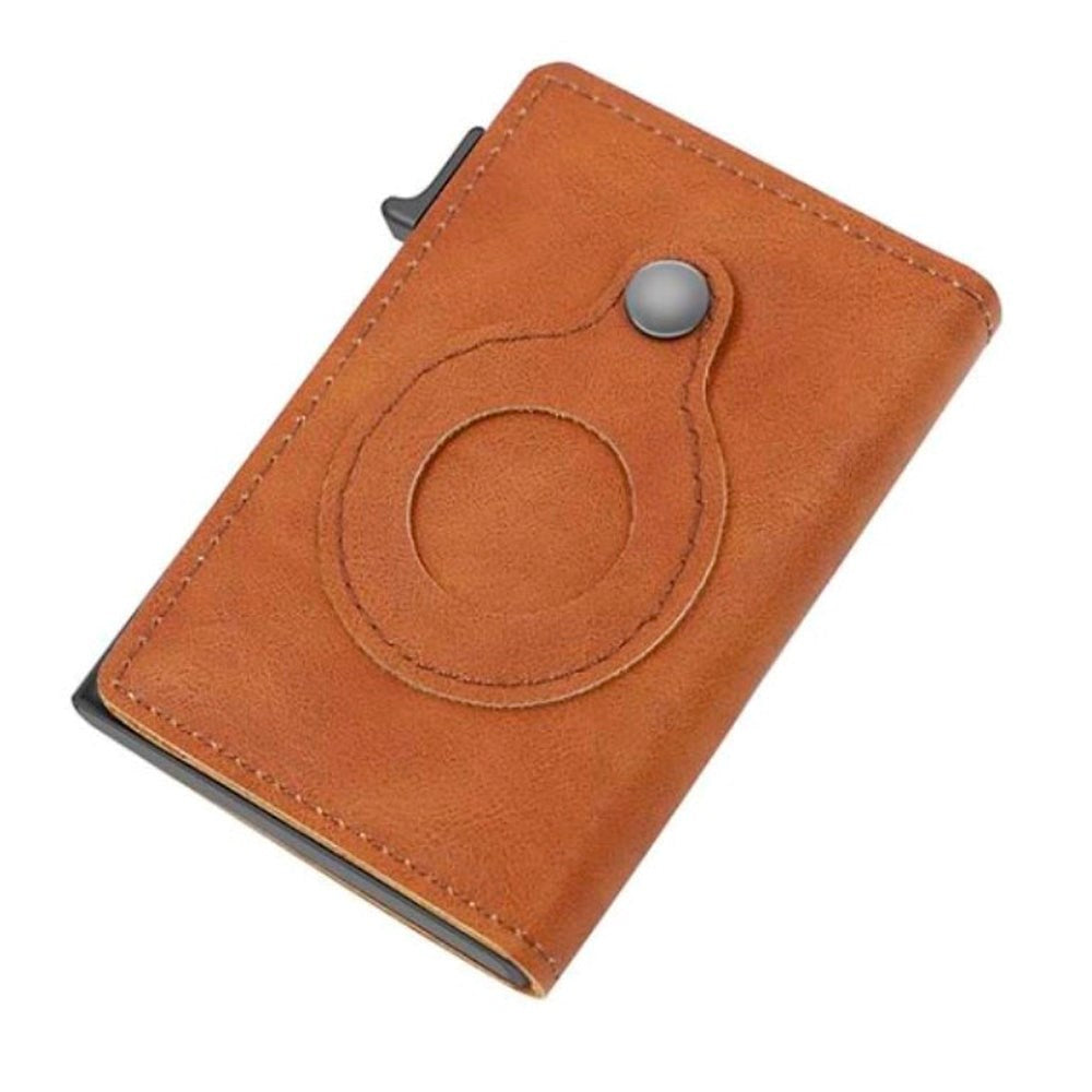 Pop Up Leather Card Holder w. Built-in Holder for AirTag - Brown