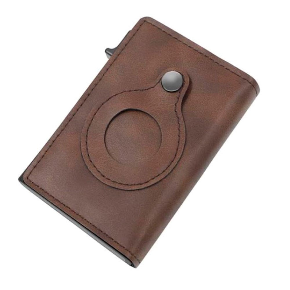 Pop Up Leather Card Holder w. Built-in Holder for AirTag - Dark Brown