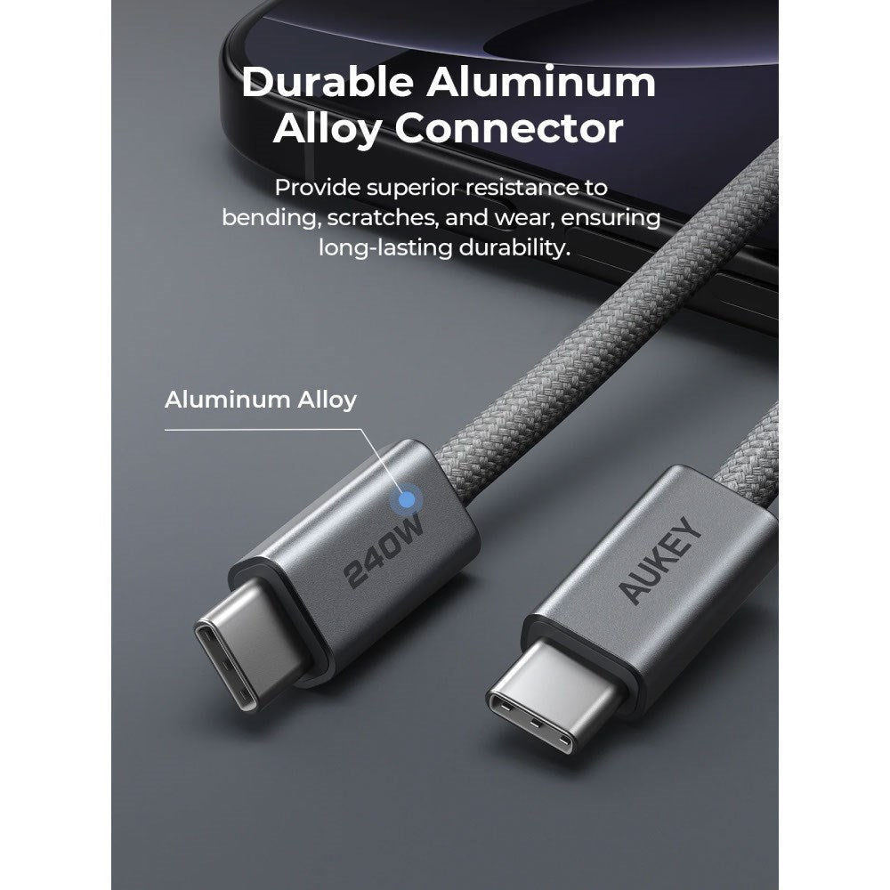 Aukey CB-DC242 Circlet Blink 240W USB-C to USB-C Cable - 1.8m - Grey