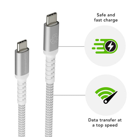 dbramante1928 Charging Cable Made from Braided Recycled Materials - USB-C to USB-C - 100W - 1.2M - White