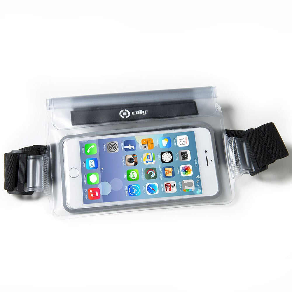 Celly IPX8 Splash Waterproof Running Belt for Smartphones w. Touch Screen Access - Grey (Max. Phone: 160 x 80 x 10 mm)