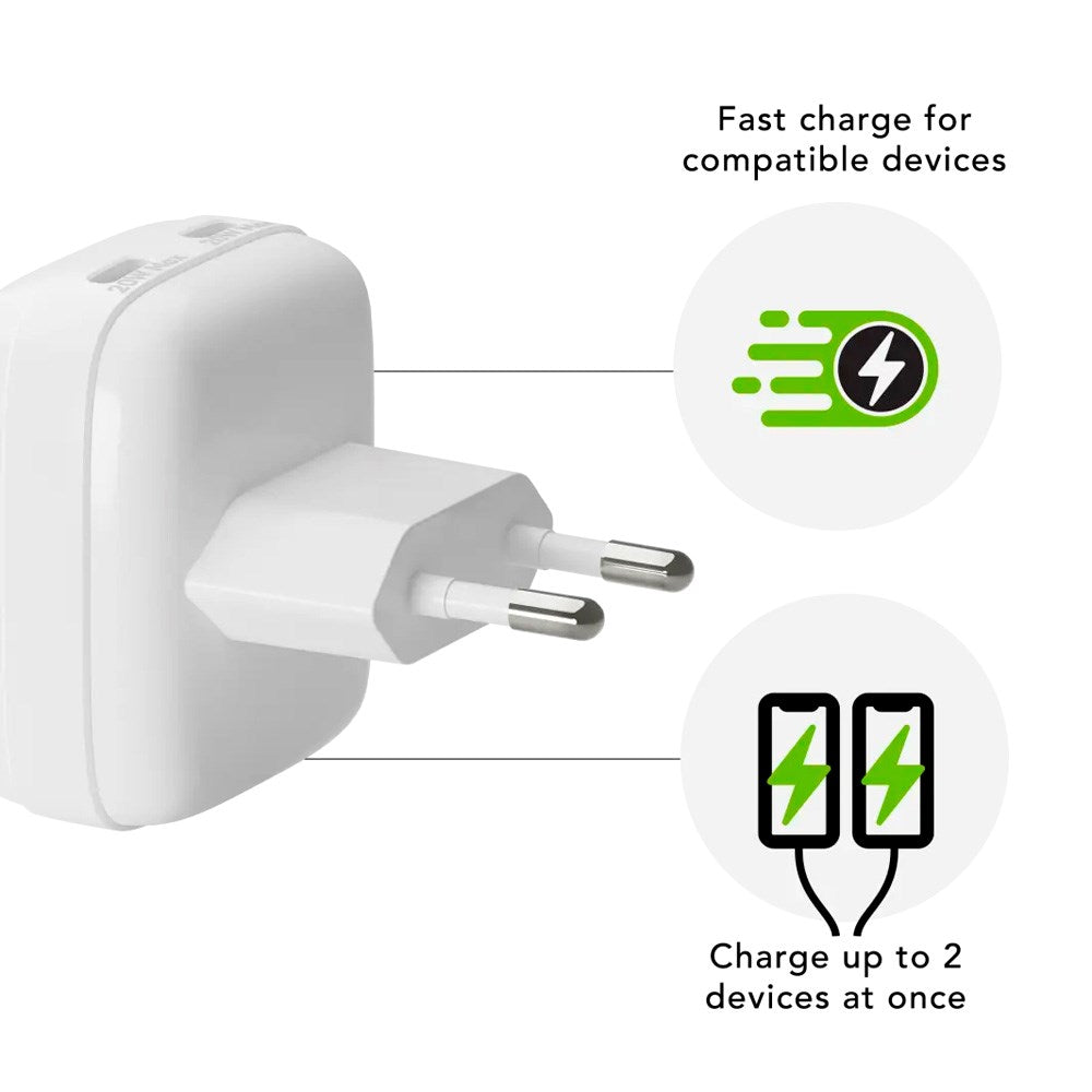 20W Wall Charger dbramante1928 with 2 x USB-C Plugs - White