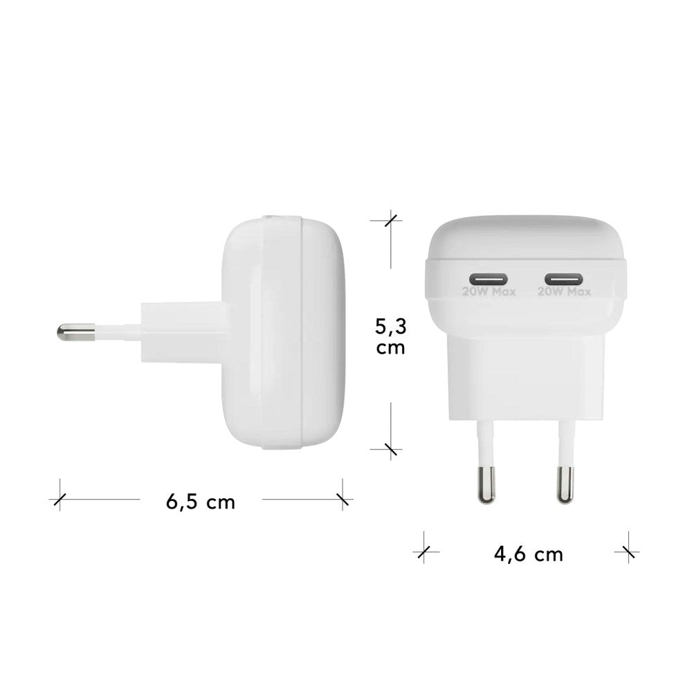 20W Wall Charger dbramante1928 with 2 x USB-C Plugs - White