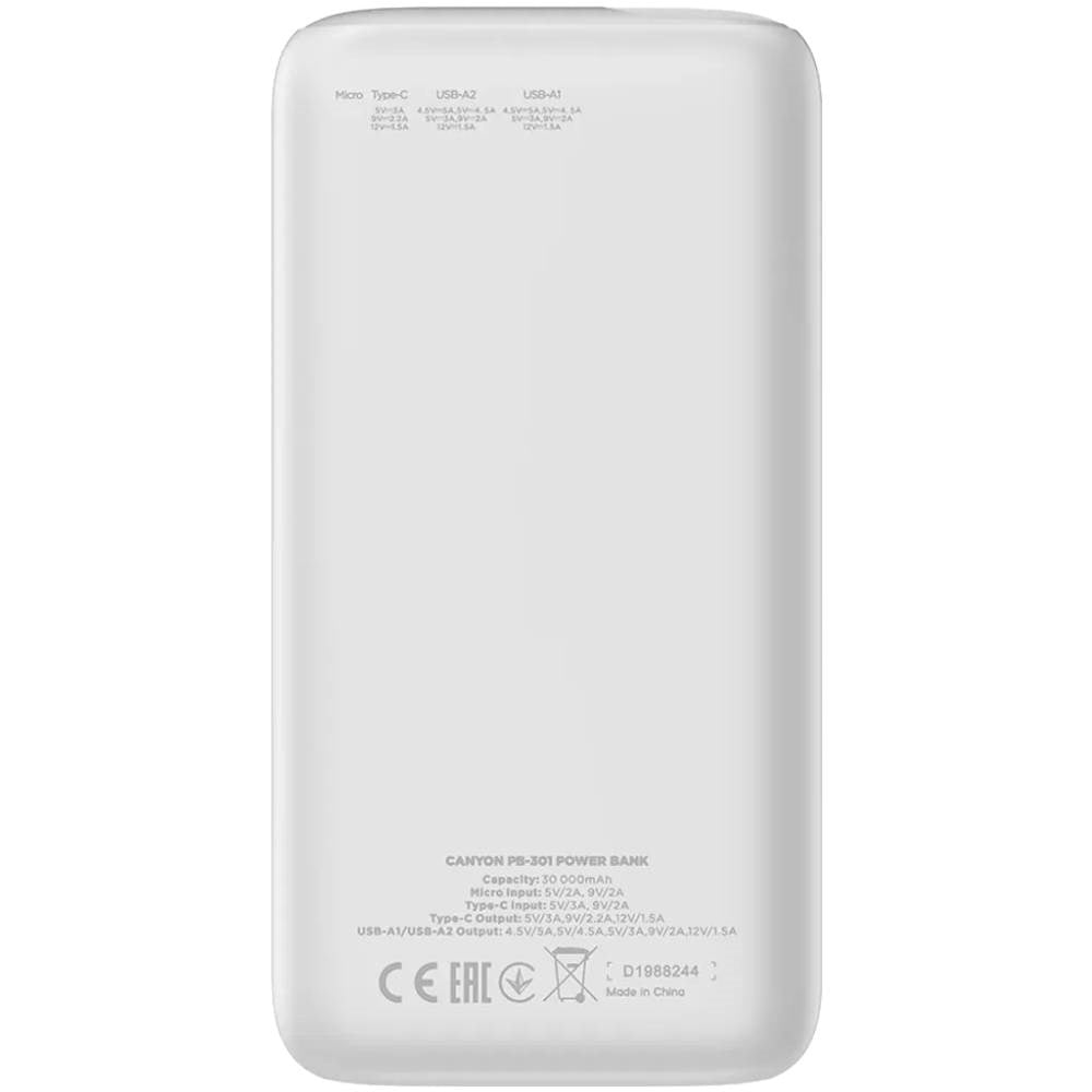 Canyon PB301 20W PowerBank - 30.000 mAh - White