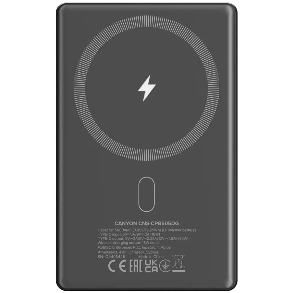 Canyon OnPower 505 20W PowerBank - 5000 mAh - MagSafe Compatible - Grey