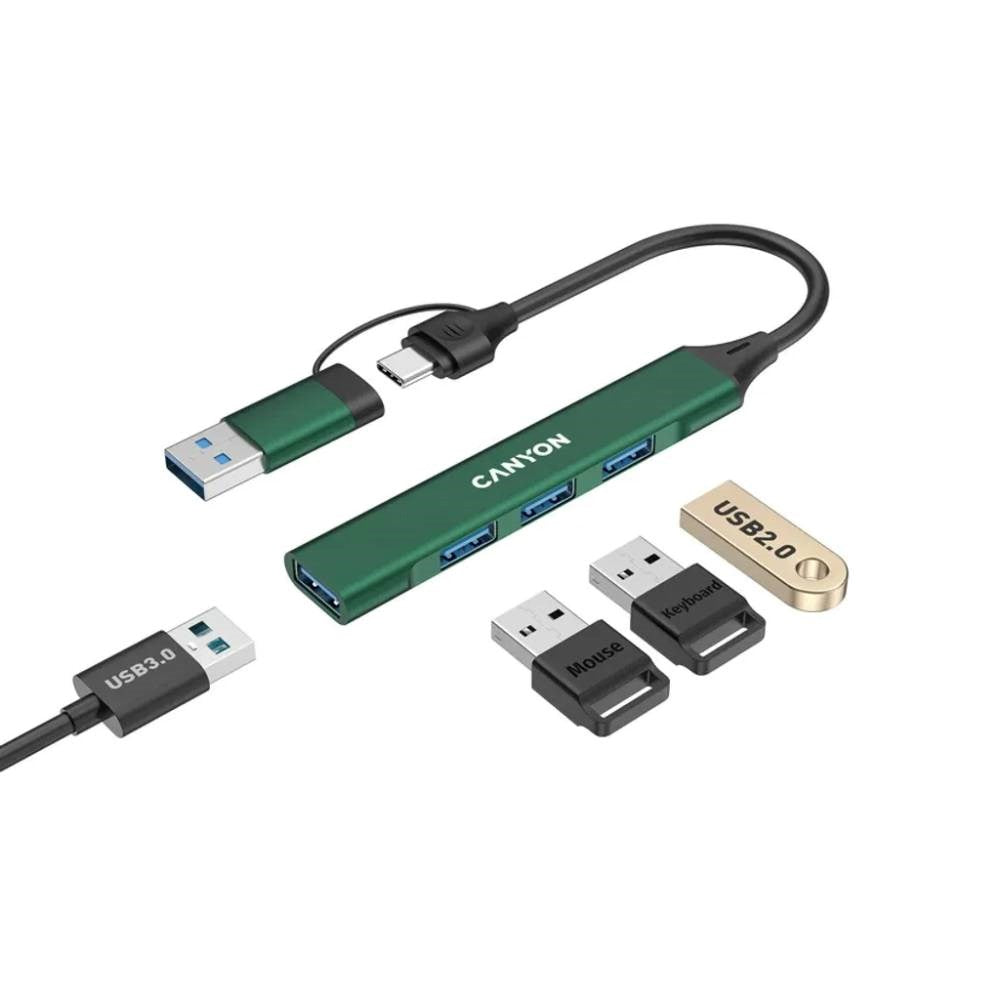 Canyon DS-02 4-in-1 USB-A/C Hub - Green