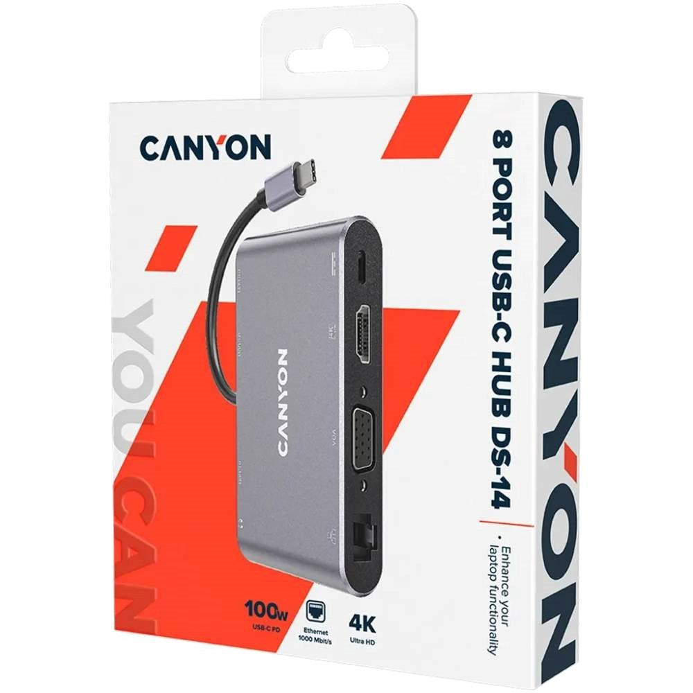Canyon DS14 8-in-1 USB-C Hub - Grey