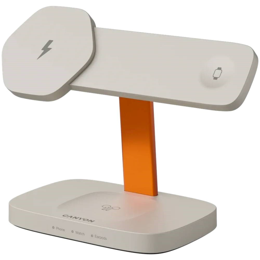 Canyon Hexagon 15W 3-in-1 Wireless Charger - Qi / MagSafe Compatible - Beige / Orange