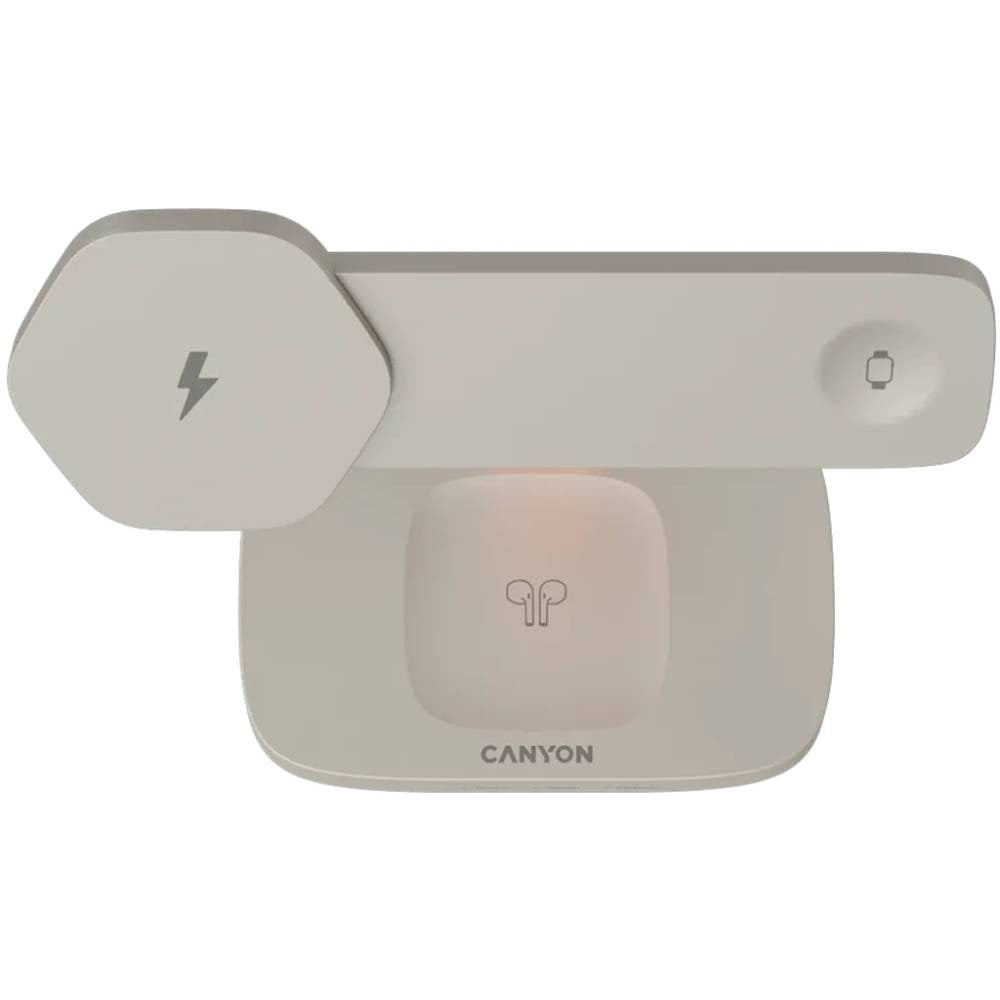 Canyon Hexagon 15W 3-in-1 Wireless Charger - Qi / MagSafe Compatible - Beige / Orange