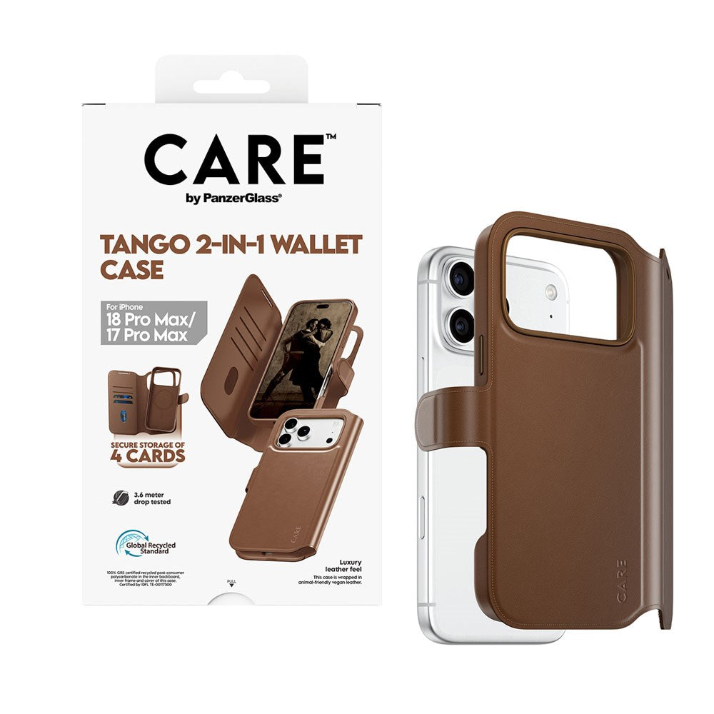 iPhone 18 Pro Max  / 17 Pro Max CARE by PanzerGlass Feature Tango 2-in-1 Flip Case with Wallet - MagSafe Compatible - Brown