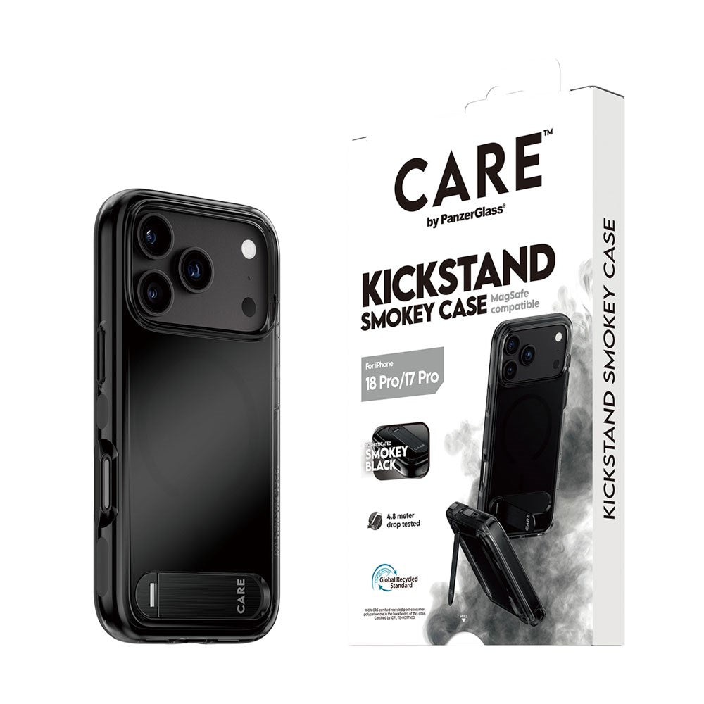 iPhone 18 Pro / 17 Pro CARE by PanzerGlass Feature Kickstand Case - MagSafe Compatible - Black / Transparent