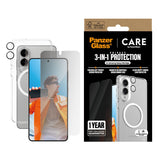 CARE by PanzerGlass Samsung Galaxy S25 Edge 3-i-1 FLAGSHIP Bundle - Case / Privacy Screen Protector (UWF) / Camera Protection - Transparent / White