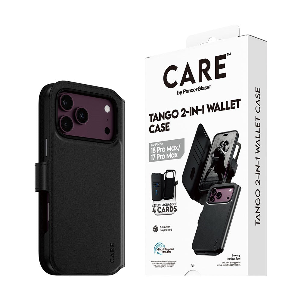 iPhone 18 Pro Max  / 17 Pro Max CARE by PanzerGlass Feature Tango 2-in-1 Flip Case with Wallet - MagSafe Compatible - Black
