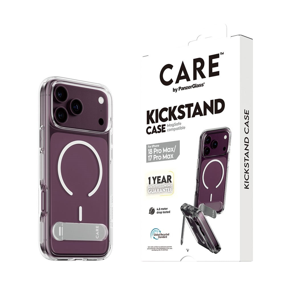 iPhone 18 Pro Max  / 17 Pro Max CARE by PanzerGlass Feature Kickstand Case - MagSafe Compatible - Transparent / White