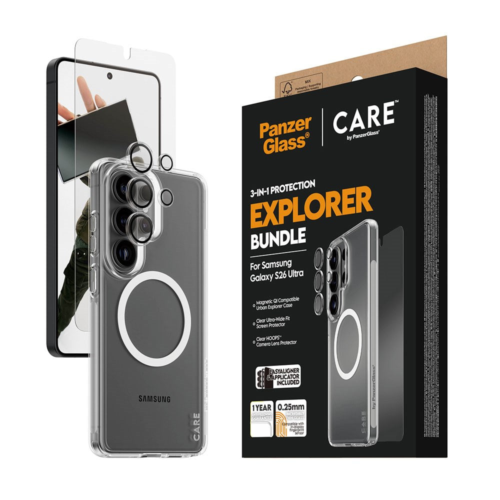 Samsung Galaxy S26 Ultra Urban Combat 3-in-1 Bundle with Case / Screen Protector / Camera Protection - Qi Compatible - Transparent
