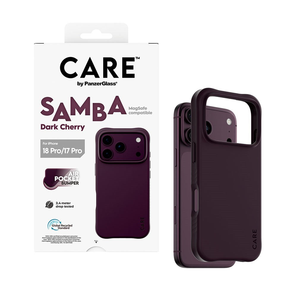 iPhone 18 Pro / 17 Pro CARE by PanzerGlass Fashionable Samba Case - MagSafe Compatible - Dark Cherry