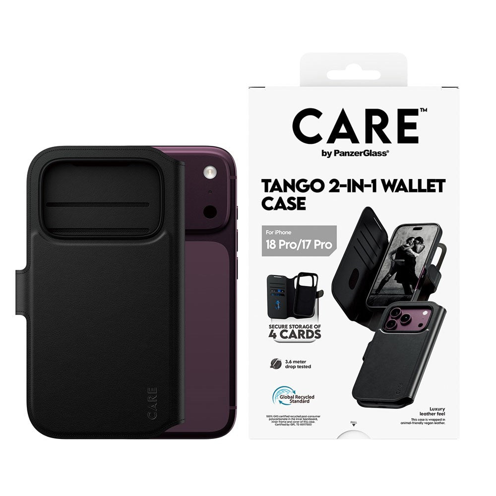iPhone 18 Pro / 17 Pro CARE by PanzerGlass Feature Tango 2-in-1 Flip Case with Wallet - MagSafe Compatible - Black