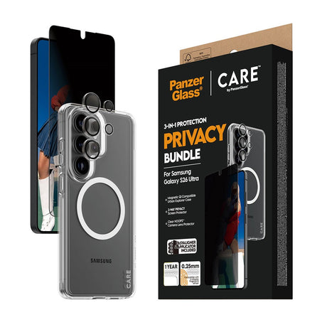Samsung Galaxy S26 Ultra Urban Combat 3-in-1 Privacy Bundle with Case / Screen Protector (Privacy) / Camera Protection - Qi Compatible - Transparent