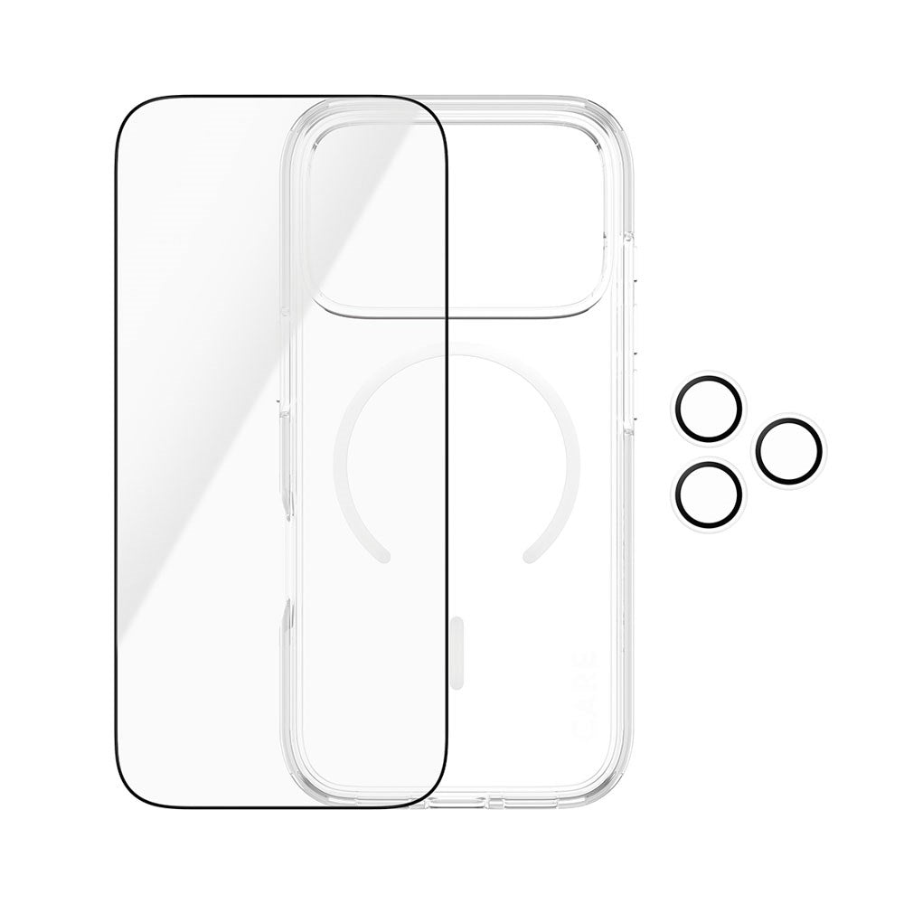 iPhone 18 Pro CARE By PanzerGlass 3-i-1 FLAGSHIP Bundle - Screen Protector (UWF) / Case / Camera Protection - Transparent