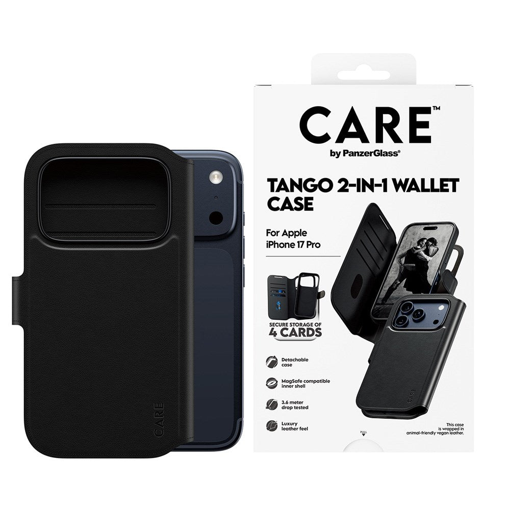 CARE by PanzerGlass iPhone 17 Pro Feature Tango 2-in-1 Flip Case with Wallet - Black