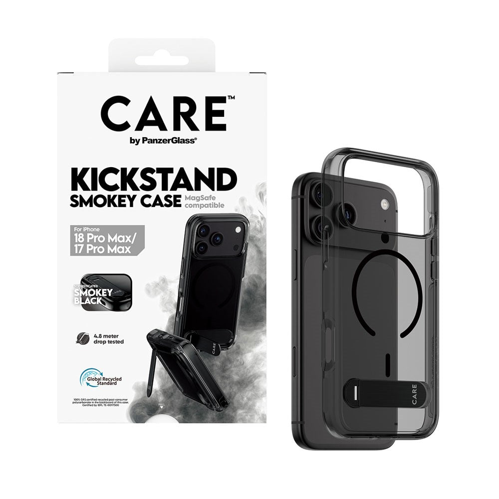 iPhone 18 Pro Max  / 17 Pro Max CARE by PanzerGlass Feature Kickstand Case - MagSafe Compatible - Black / Transparent