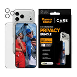 iPhone 18 Pro Max CARE by PanzerGlass 3-i-1 FLAGSHIP Bundle - Case / Privacy Screen Protector (UWF) / Camera Protection - Transparent / Black