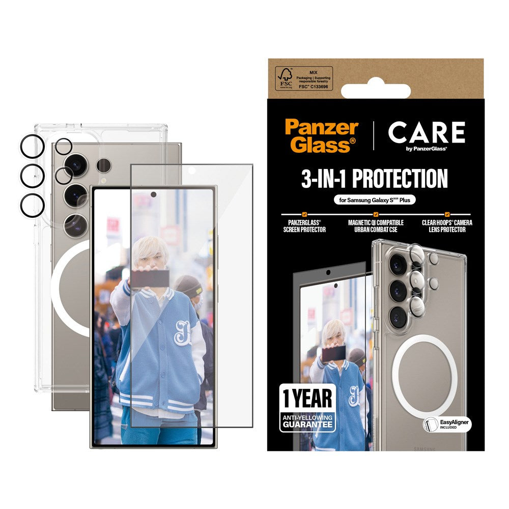 CARE by PanzerGlass Samsung Galaxy S25 Ultra 3-i-1 FLAGSHIP Bundle - Case / Screen Protector (UWF) / Camera Protection - Transparent