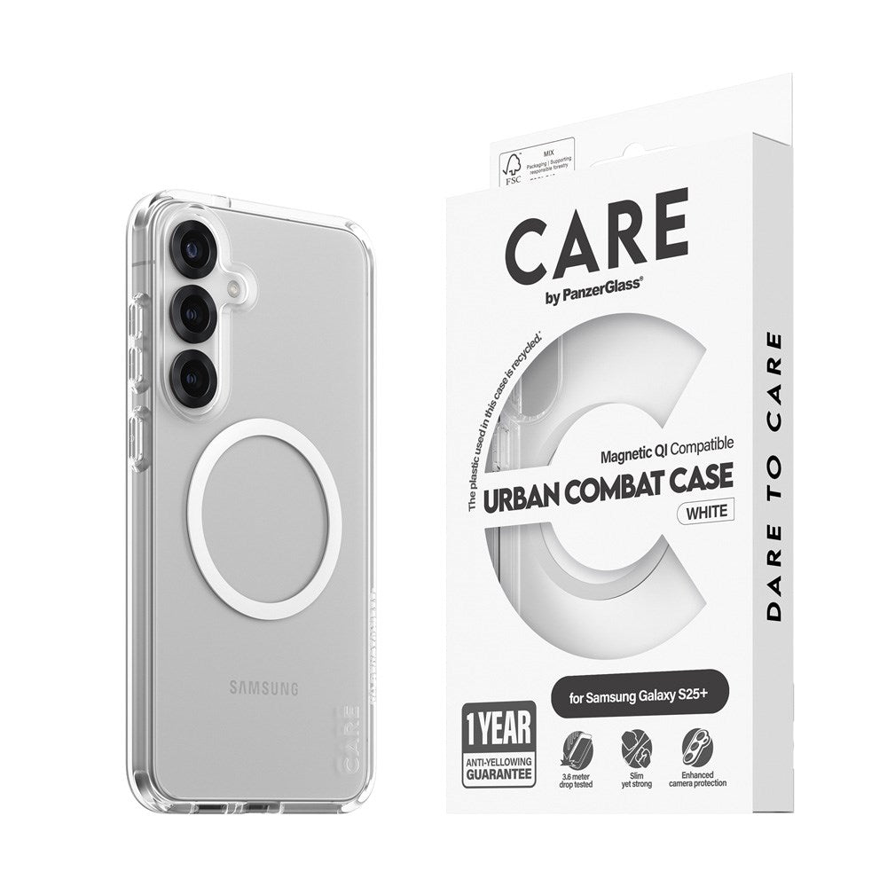 CARE by PanzerGlass Samsung Galaxy S25+ (Plus) FLAGSHIP Urban Combat Case - Qi Compatible - Transparent / White