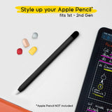 doodroo Apple Pencil 1 & 2nd Gen. Silicone Cover with 5 Colorful Caps – Black