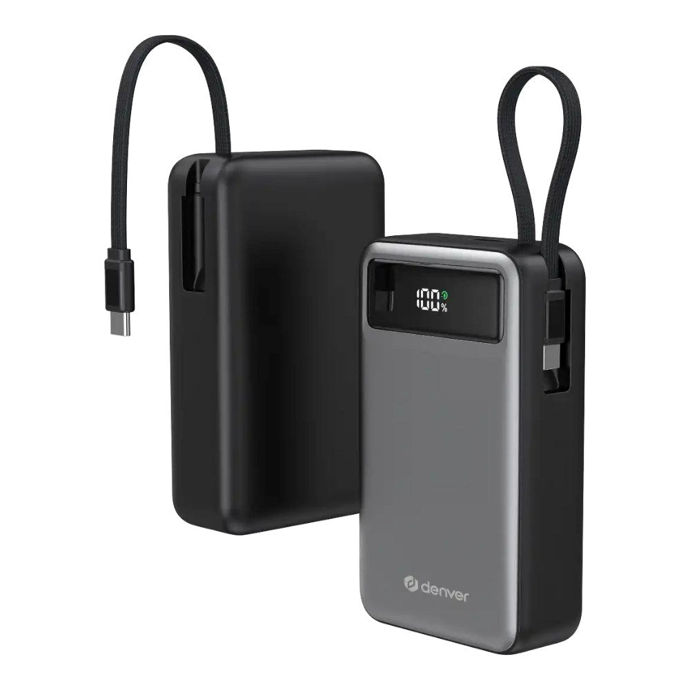 Denver PQCA-20650 65W PowerBank with USB-A / USB-C / Built-in USB-C Cable - 20.000 mAh - Grey