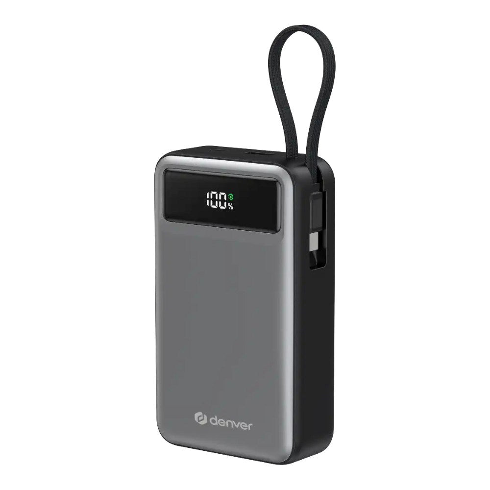 Denver PQCA-20650 65W PowerBank with USB-A / USB-C / Built-in USB-C Cable - 20.000 mAh - Grey