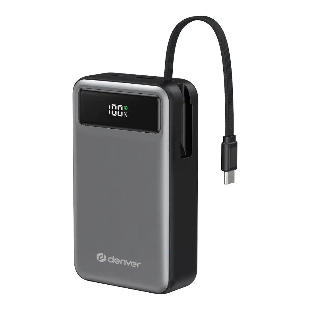 Denver PQCA-20650 65W PowerBank with USB-A / USB-C / Built-in USB-C Cable - 20.000 mAh - Grey