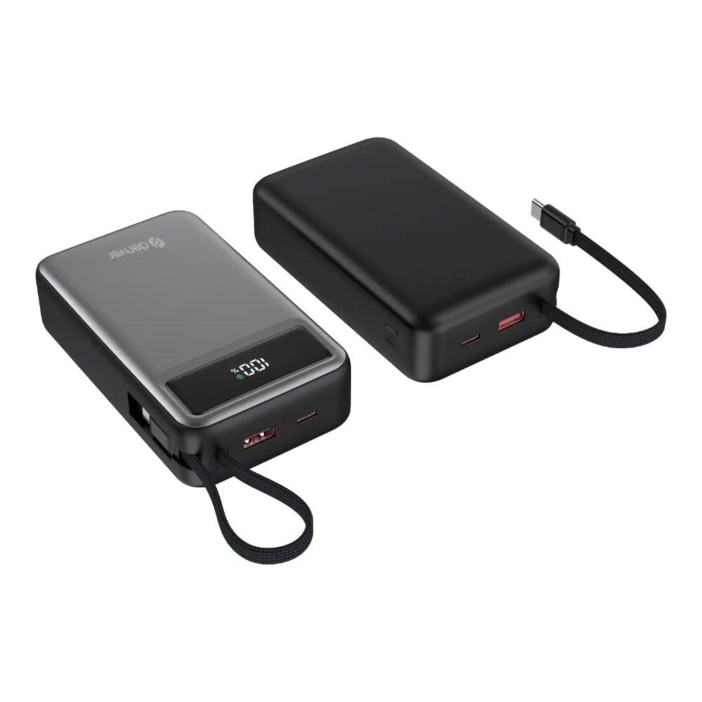 Denver PQCA-20650 65W PowerBank with USB-A / USB-C / Built-in USB-C Cable - 20.000 mAh - Grey