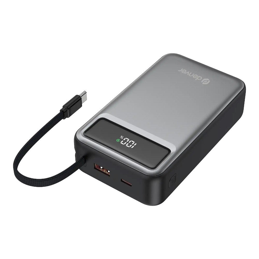 Denver PQCA-20650 65W PowerBank with USB-A / USB-C / Built-in USB-C Cable - 20.000 mAh - Grey
