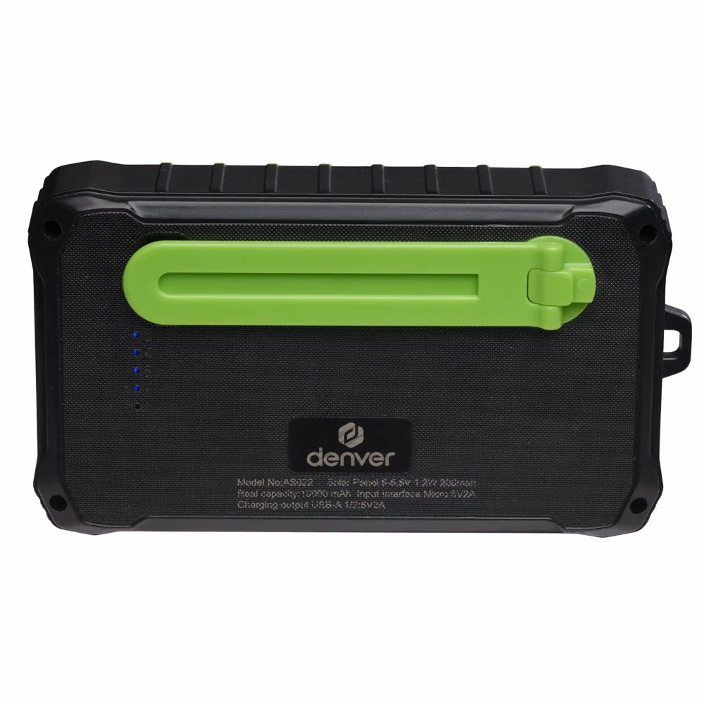 Denver PSO-10012 Solar PowerBank with Hand Crank & Flashlight - 10.000 mAh - Black / Green