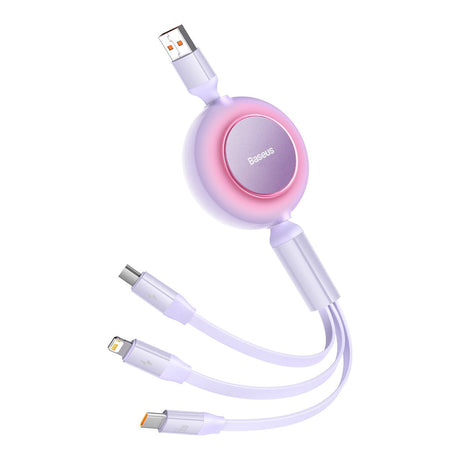 Baseus Bright Mirror USB-A to USB-C, Micro USB & Lightning Cable - 66W - 1.1m. - Purple