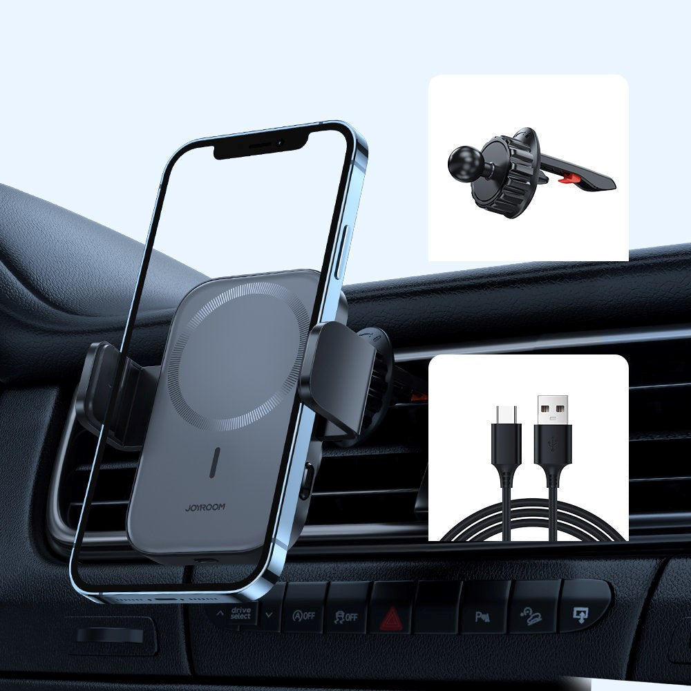 Joyroom Magnetic Mobile Holder w. Wireless Charging & Closing Mechanism - Ventilation system - MagSafe Compatible - Black