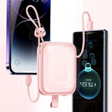 Joyroom JR-L008 Powerbank 22.5W USB-A w. Built-in USB-C / Lightning Cable & Stand Function - 10,000 mAh - Pink