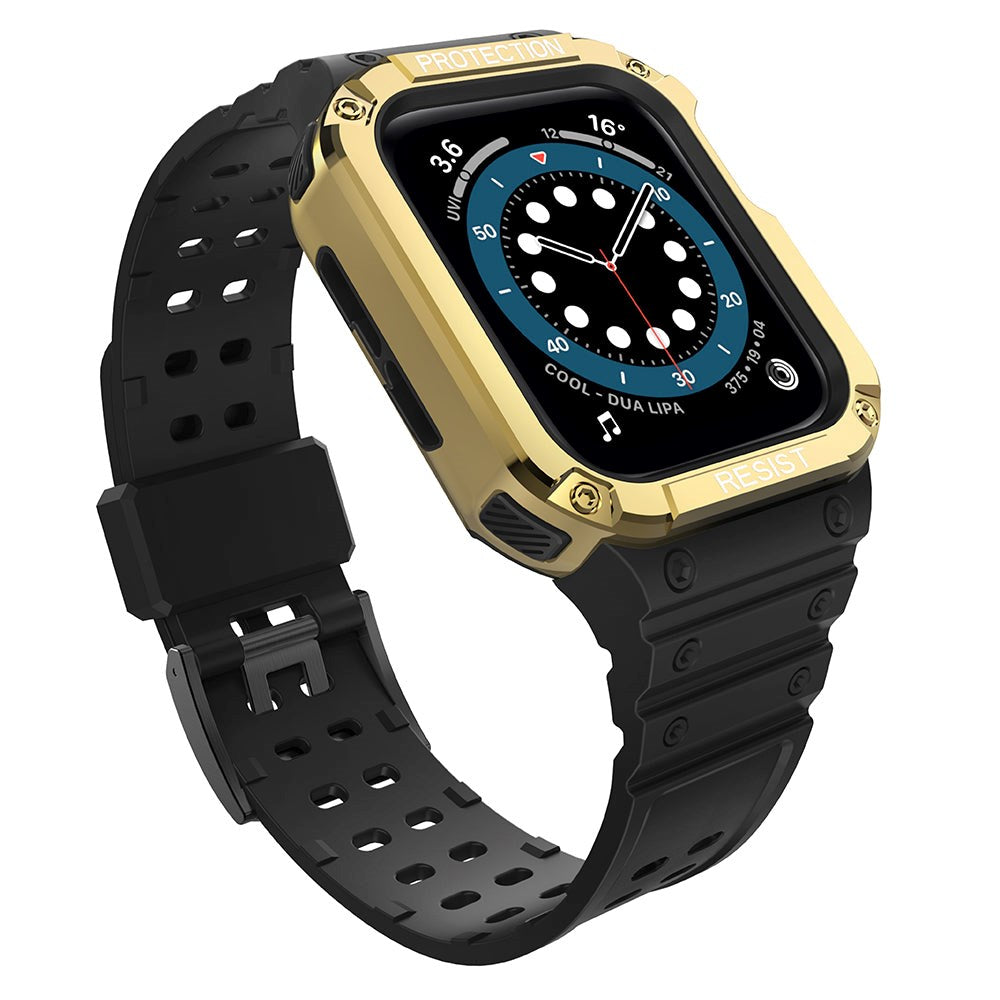 Apple Watch (38/40/SE/41/42mm) Silicone Hurtel Watch Strap with Cover - Black / Gold