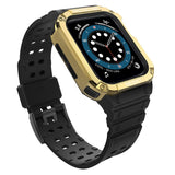 Apple Watch (38/40/SE/41/42mm) Silicone Hurtel Watch Strap with Cover - Black / Gold